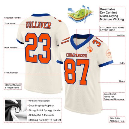Personalized Orange Royal Mesh Authentic Football Jersey - Customizable Team Apparel Personalized Cream Orange-Royal Mesh