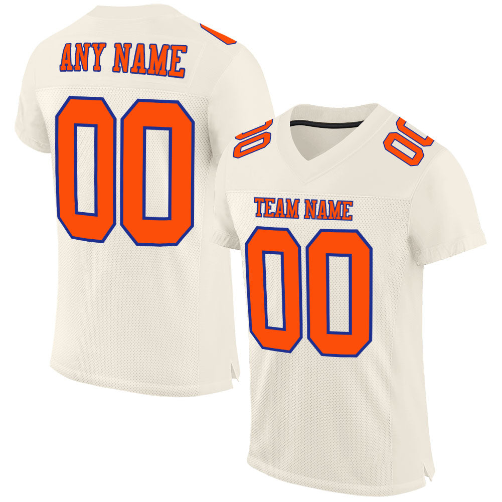 Custom Orange Royal Mesh Football Jersey - Personalized Sports Apparel Personalized Cream Orange-Royal Mesh Football Jersey