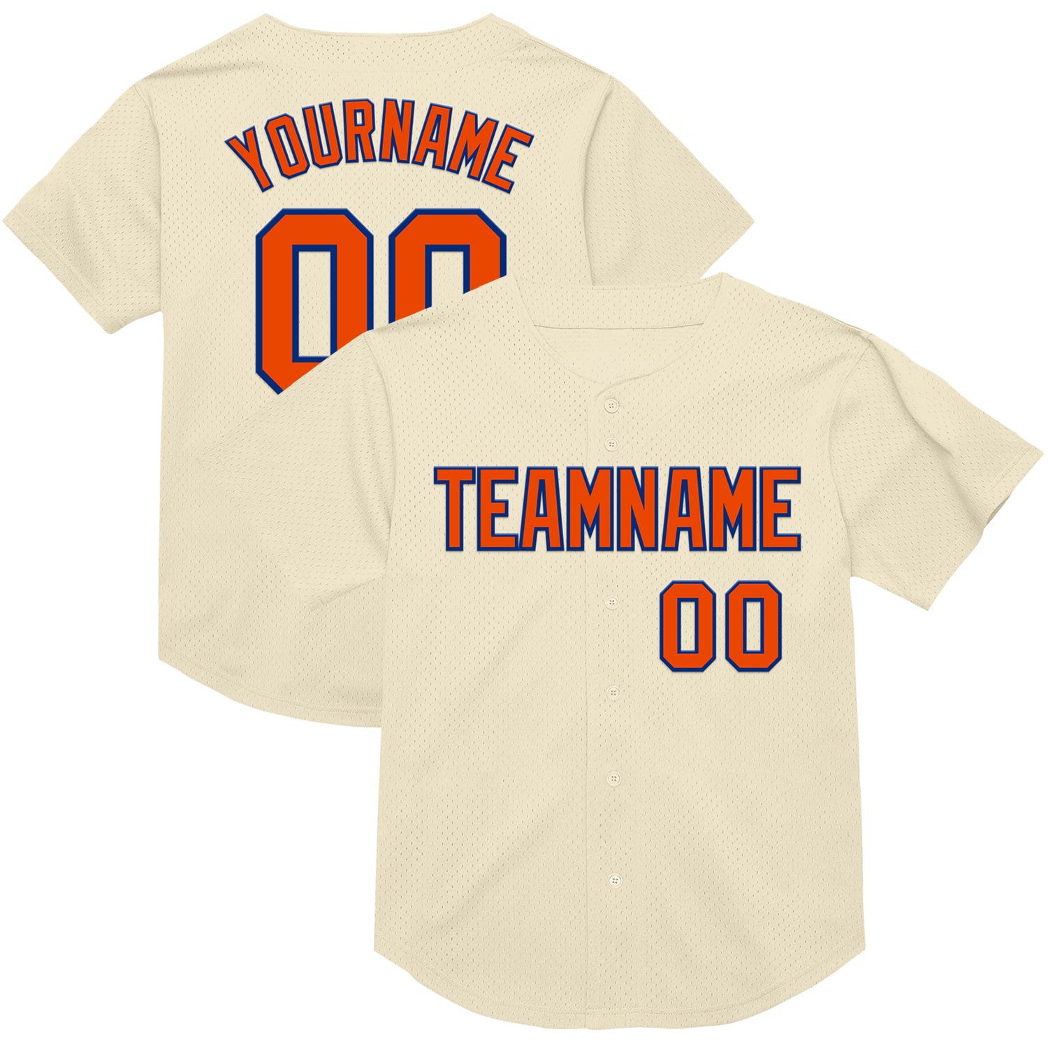 Personalized Orange-Royal Throwback Baseball Jersey - Cream 2, Custom Sports Apparel Personalized Cream Orange-Royal Mesh