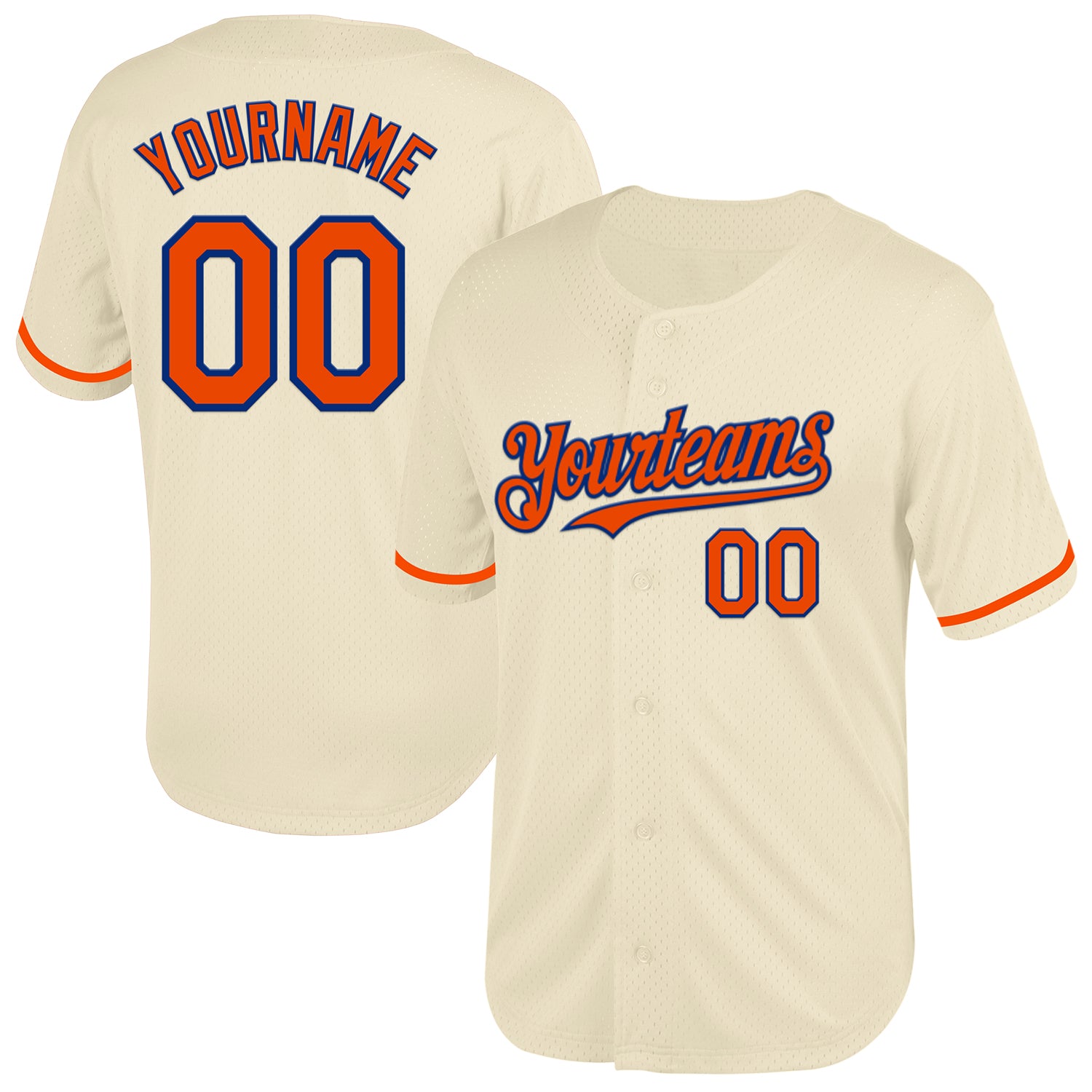 Custom Cream Orange-Royal Mesh Throwback Baseball Jersey for Men and Women Personalized Cream Orange-Royal Mesh Throwback