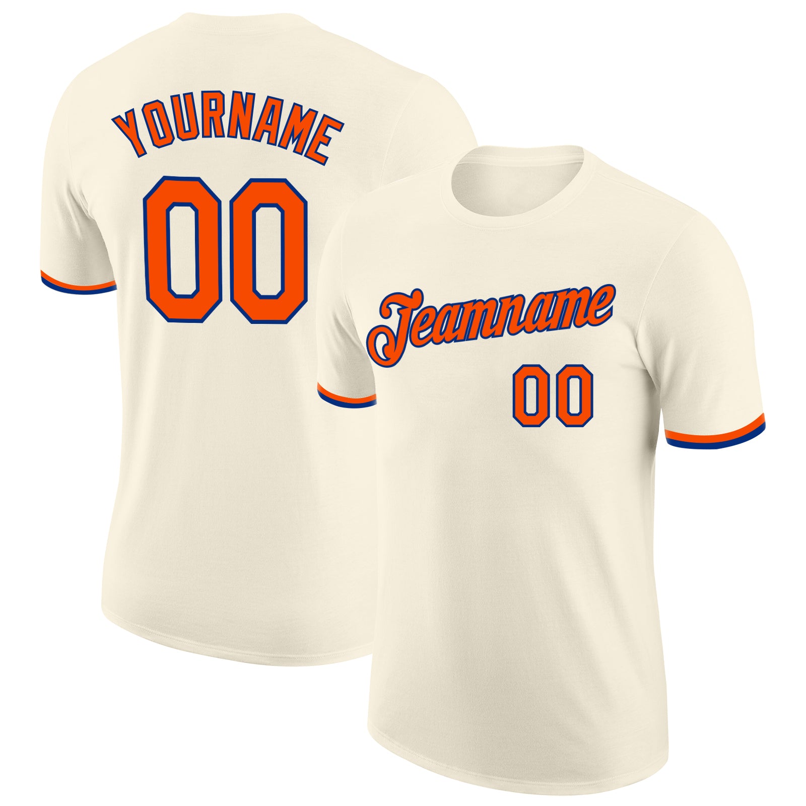 Custom Team Name and Number Performance T-Shirt in Cream Orange-Royal - Personalized Sportswear Personalized Cream Orange-Royal