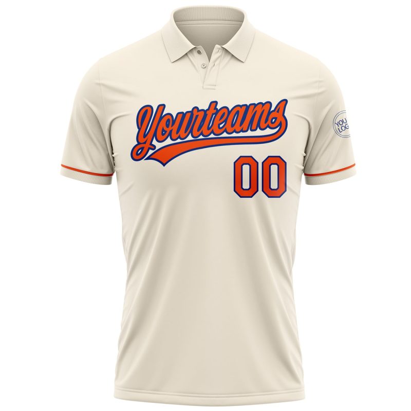 Personalized Golf Polo Shirt - Cream Orange-Royal Performance Style Personalized Cream Orange-Royal Performance Vapor Golf