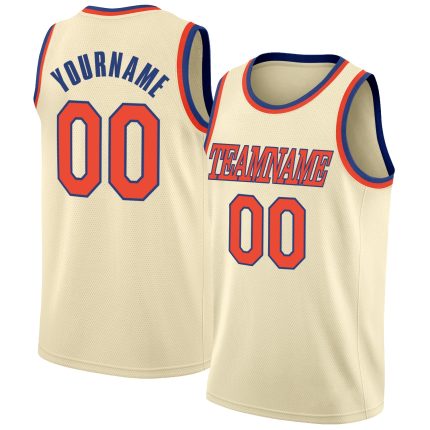 Personalized Basketball Jersey for Adults - Cream Orange Royal Round Neck Rib-Knit Personalized Cream Orange-Royal Round