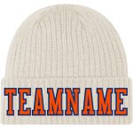 Personalized Stitched Cuffed Knit Hat in Cream Orange-Royal Color Personalized Cream Orange-Royal Stitched Cuffed Knit Hat