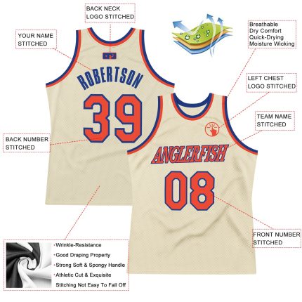 Personalized Orange-Royal Throwback Basketball Jersey - Custom Cream Jersey Personalized Cream Orange-Royal Throwback Basketball