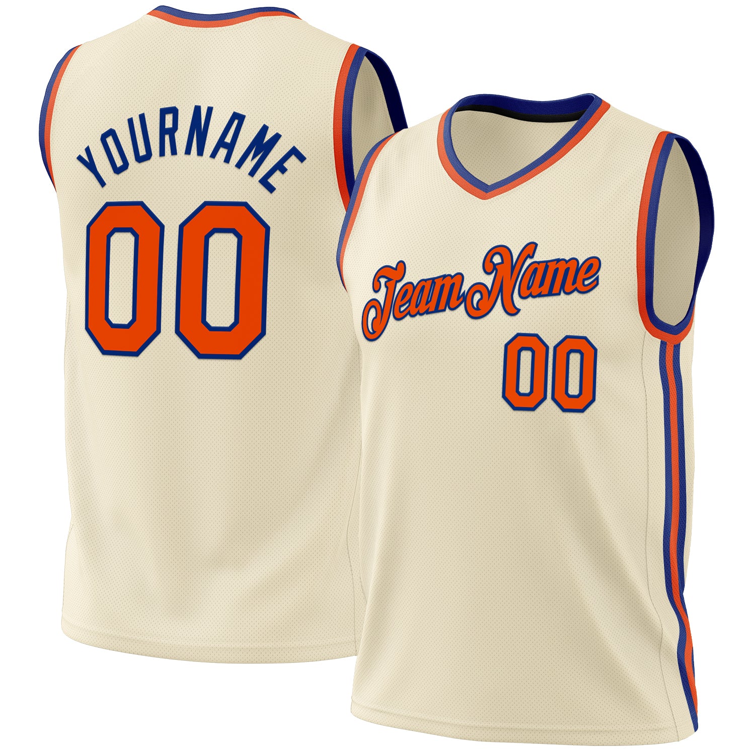 Personalized Orange-Royal Throwback Basketball Jersey for Men 3 Personalized Cream Orange-Royal Throwback Basketball Jersey