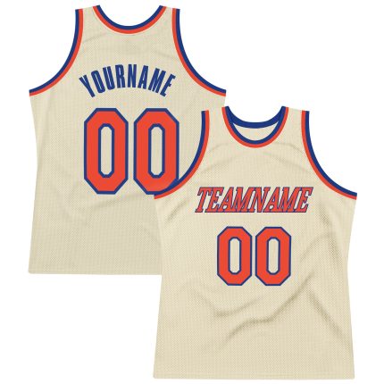 Personalized Orange-Royal Throwback Basketball Jersey - Custom Cream Jersey Personalized Cream Orange-Royal Throwback Basketball