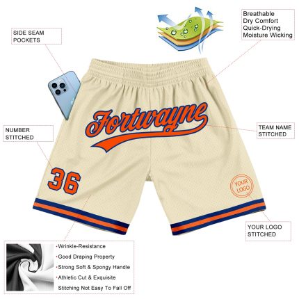 Personalized Orange-Royal Throwback Basketball Shorts for Men - Custom Cream 3 Personalized Cream Orange-Royal Throwback