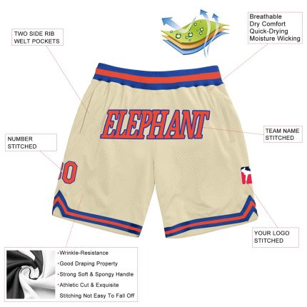 Personalized Orange Royal Basketball Shorts - Throwback Style Athletic Wear Personalized Cream Orange-Royal Throwback Basketball