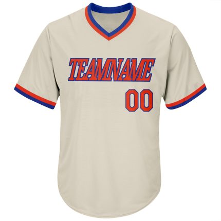 Personalized Cream and Orange Rib-Knit Baseball Jersey Shirt - Throwback Style Personalized Cream Orange-Royal Throwback
