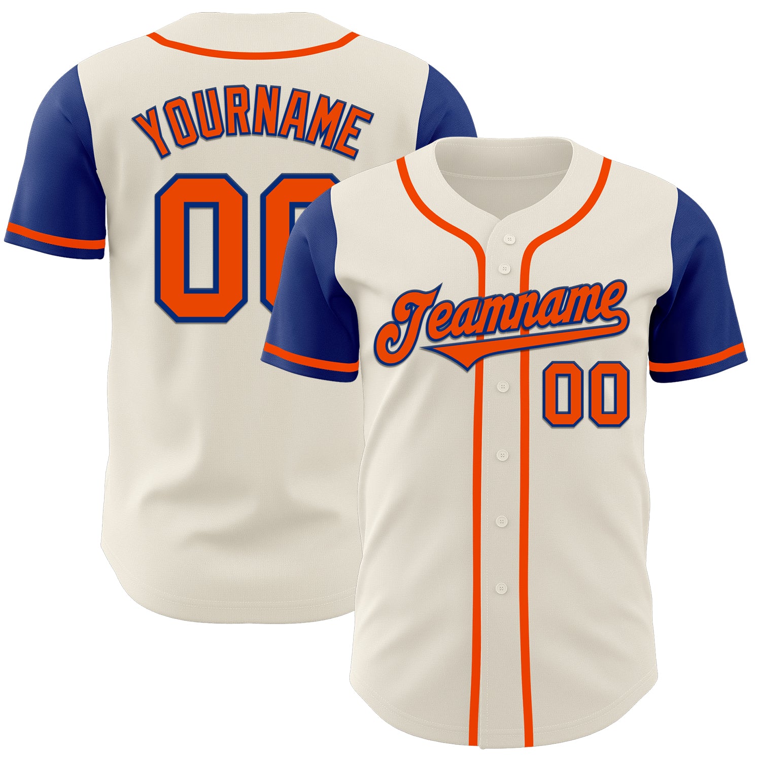Personalized Cream and Orange Two-Tone Baseball Jersey for Men and Women Personalized Cream Orange-Royal Two Tone Baseball