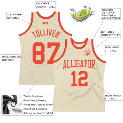 Personalized Orange Cream Throwback Basketball Jersey for Men and Women Personalized Cream Orange Throwback Basketball Jersey