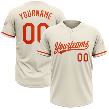 Custom Cream Orange Unisex Softball Jersey - Personalized Two-Button Design Personalized Cream Orange Two-Button Unisex Softball