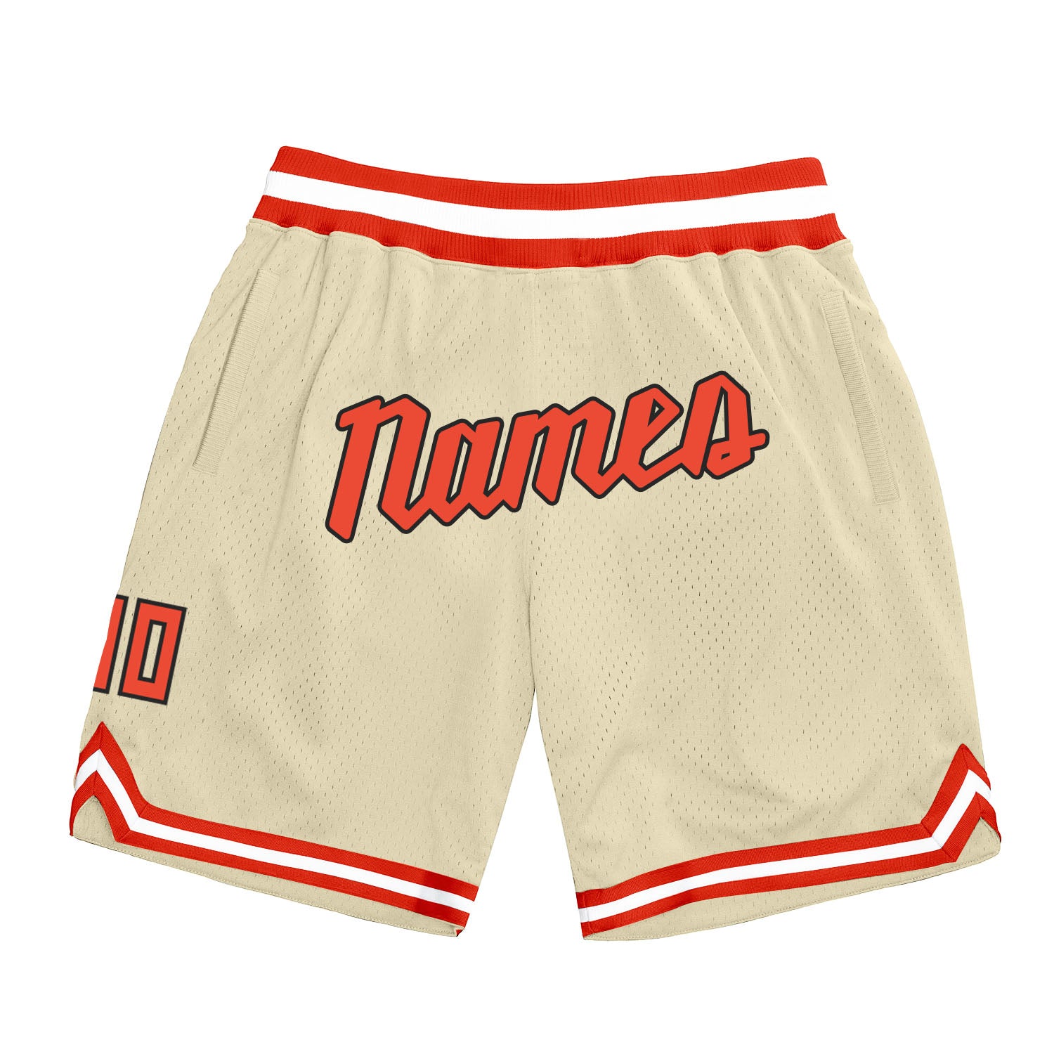 Custom Team Name Number Personalized Orange White Basketball Shorts - Authentic Throwback Style Personalized Cream Orange-White