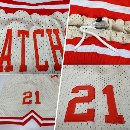 Custom Cream Orange-White Basketball Shorts for Men - Throwback Style Personalized Cream Orange-White Throwback Basketball