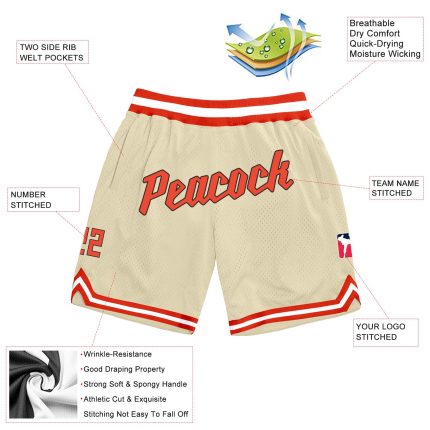 Custom Orange White Throwback Basketball Shorts for Men and Women - Personalized Athletic Shorts Personalized Cream Orange-White