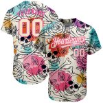 Personalized 3D Flower Skull Baseball Jersey in Cream Pink-Black Fashion Style Personalized Cream Pink-Black 3D Flower And
