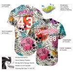 Personalized 3D Flower Skull Baseball Jersey in Cream Pink-Black Fashion Style Personalized Cream Pink-Black 3D Flower And