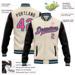 Custom Team Name and Number Bomber Jacket - Personalized Cream Pink Black-Aqua Varsity Full-Snap Letterman Two Tone Personalized