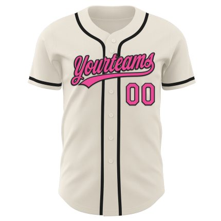 Personalized Pink Black Baseball Jersey - Custom Cream Team Shirt Personalized Cream Pink-Black Baseball Jersey