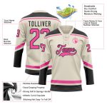 Personalized Pink and Black Hockey Jersey with Lace Neck Design - Customizable Team Apparel Personalized Cream Pink-Black