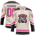 Personalized Pink and Black Hockey Jersey with Lace Neck Design - Customizable Team Apparel Personalized Cream Pink-Black