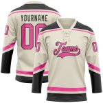 Personalized Pink and Black Hockey Jersey with Lace Neck Design - Customizable Team Apparel Personalized Cream Pink-Black