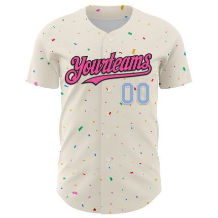 Custom Name and Number Baseball Jersey - 3D Pattern Design in Cream, Pink, Black, and Light Blue, Authentic Team Gear Personalized