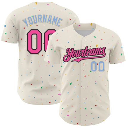 Custom Name and Number Baseball Jersey - 3D Pattern Design in Cream, Pink, Black, and Light Blue, Authentic Team Gear Personalized