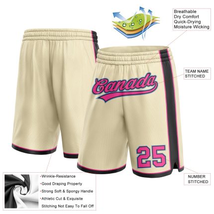 Custom Name and Number Basketball Shorts - Personalized Cream Pink Black-Light Blue Authentic Team Gear Personalized Cream