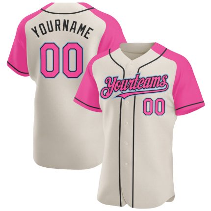 Personalized Custom Name Number Baseball Jersey Cream Pink Black Light Blue Raglan Sleeves Personalized Cream Pink Black-Light