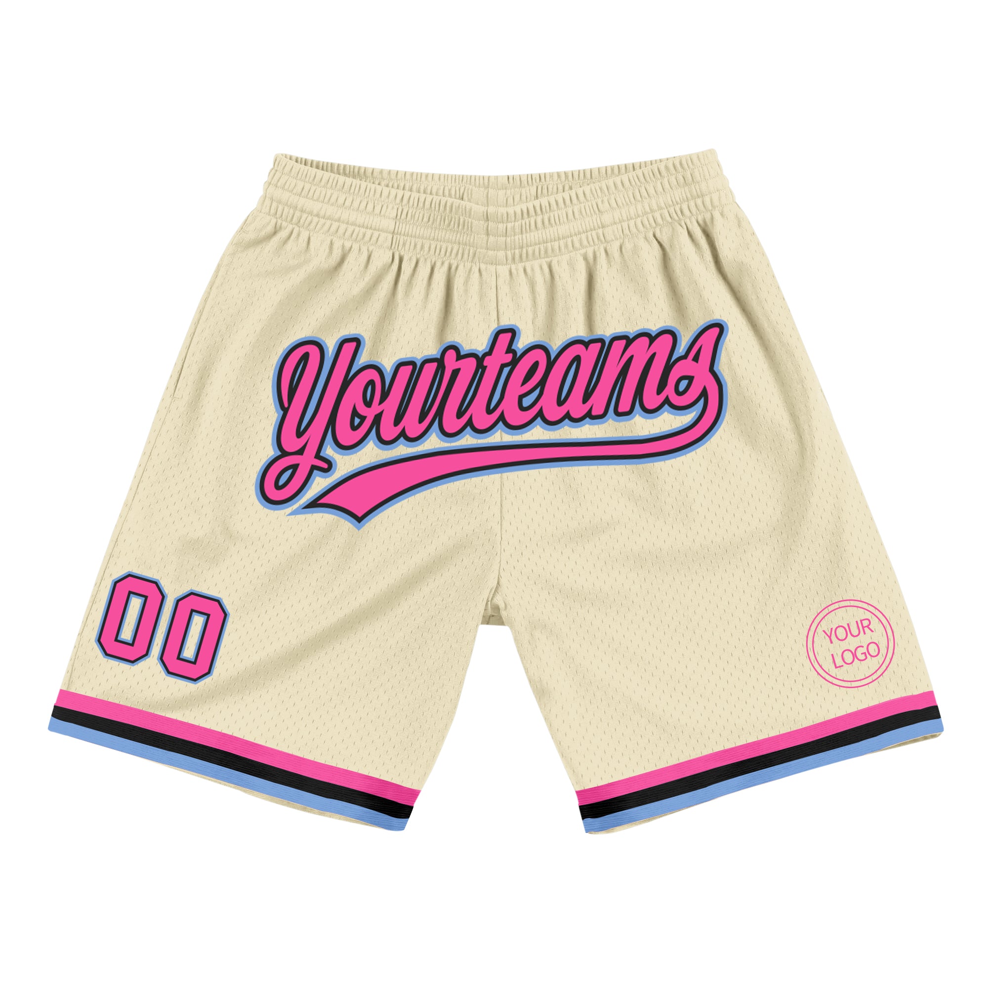 Custom Name Number Black Cream Pink Light Blue Basketball Shorts - Personalized Authentic Throwback Design Personalized Cream