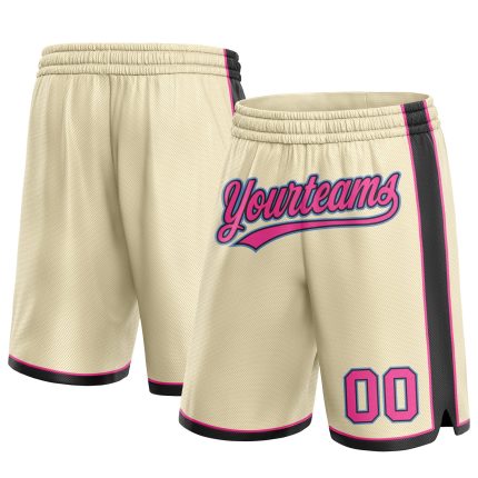 Custom Pink Cream Black Light Blue Basketball Shorts for Men and Women Personalized Cream Pink Black-Light Blue Basketball