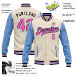 Personalized Two Tone Varsity Jacket Cream Pink Black Light Blue Full-Snap Bomber 2 Personalized Cream Pink Black-Light Blue