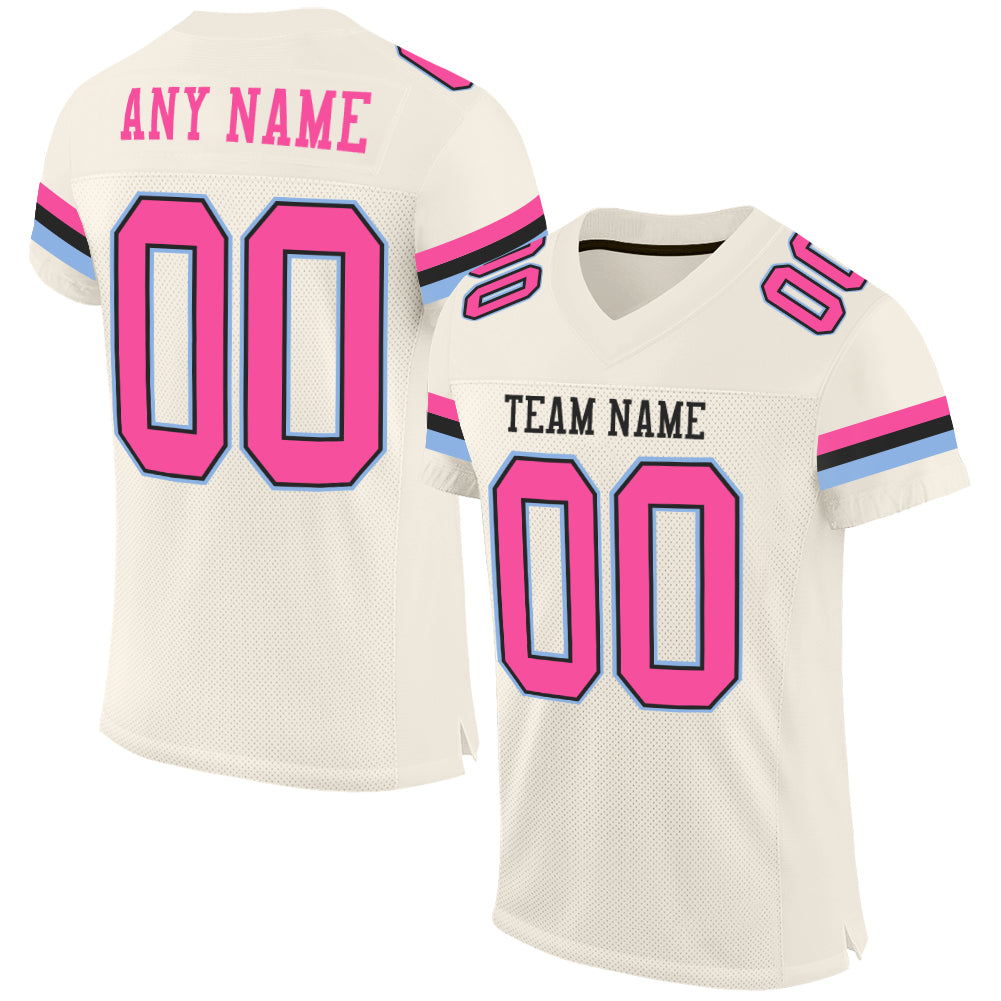Custom Pink Black Light Blue Football Jersey - Personalized Name & Number Mesh Authentic Design Personalized Cream Pink Black-Light