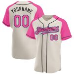 Personalized Cream Pink Black Light Blue Baseball Jersey with Raglan Sleeves Personalized Cream Pink Black-Light Blue Raglan