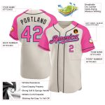 Personalized Cream Pink Black Light Blue Baseball Jersey with Raglan Sleeves Personalized Cream Pink Black-Light Blue Raglan