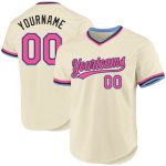 Personalized Baseball Jersey - Cream Pink Black Light Blue Throwback Design Personalized Cream Pink Black-Light Blue Throwback