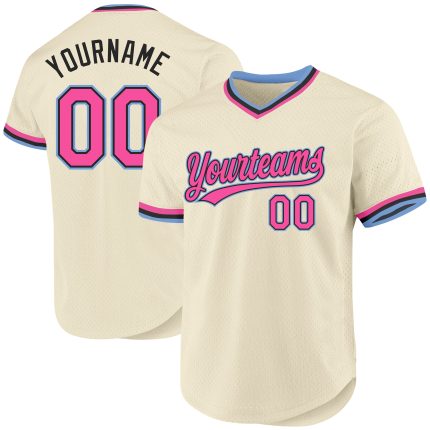 Personalized Baseball Jersey - Cream Pink Black Light Blue Throwback Design Personalized Cream Pink Black-Light Blue Throwback