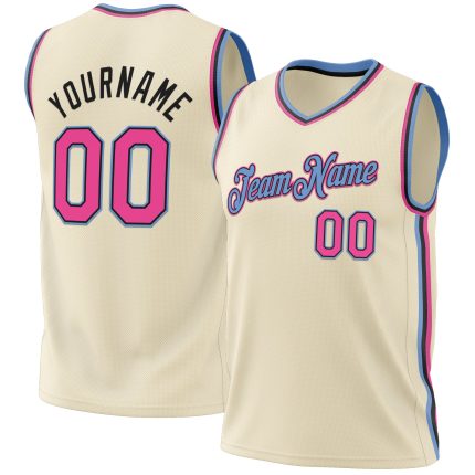 Personalized Pink Black Light Blue Basketball Jersey - Custom Throwback Design Personalized Cream Pink Black-Light Blue Throwback