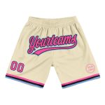 Custom Pink Black Light Blue Throwback Basketball Shorts - Personalized Design Personalized Cream Pink Black-Light Blue Throwback