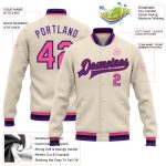 Personalized Pink Cream Black Purple Bomber Varsity Letterman Jacket Full-Snap Personalized Cream Pink Black-Purple Bomber