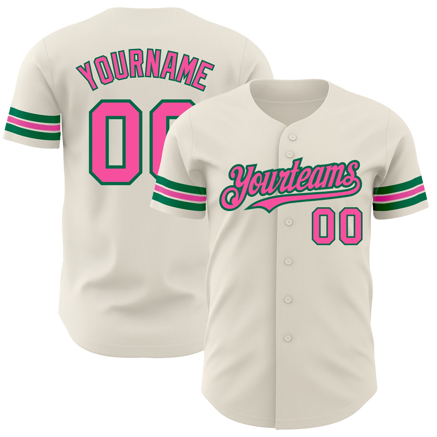 Personalized Baseball Jersey in Cream and Pink with Kelly Green Details Personalized Cream Pink-Kelly Green Authentic Baseball