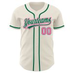 Custom Name and Number Personalized Baseball Jersey in Cream Pink and Kelly Green, Authentic Team Jersey Personalized Cream