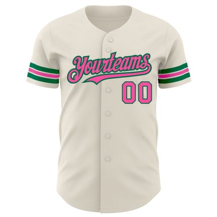 Personalized Baseball Jersey in Cream Pink and Kelly Green for Custom Styles Personalized Cream Pink-Kelly Green Baseball