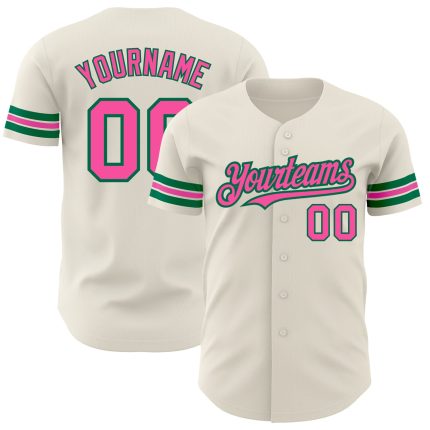 Personalized Baseball Jersey in Cream Pink and Kelly Green for Custom Styles Personalized Cream Pink-Kelly Green Baseball