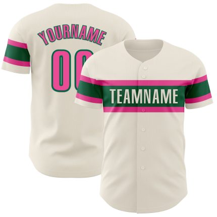 Personalized Baseball Jersey Cream Pink Kelly Green Size 3 - Custom Team Apparel Personalized Cream Pink-Kelly Green Baseball