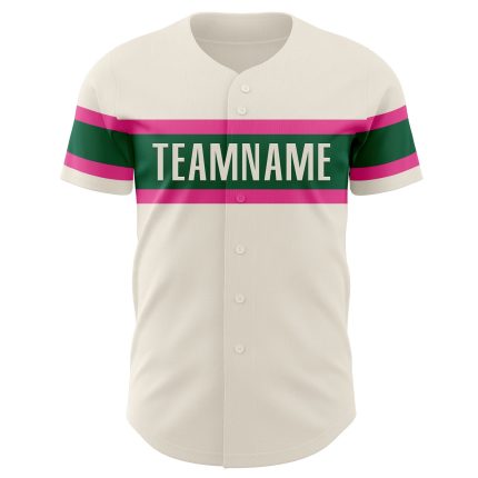 Personalized Baseball Jersey Cream Pink Kelly Green Size 3 - Custom Team Apparel Personalized Cream Pink-Kelly Green Baseball