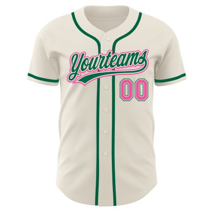 Personalized Cream Pink and Kelly Green Baseball Jersey for Women Personalized Cream Pink-Kelly Green Baseball Jersey