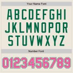 Custom Personalized Varsity Letterman Jacket with Name & Number in Cream Pink and Kelly Green - Full-Snap Bomber Style Personalized